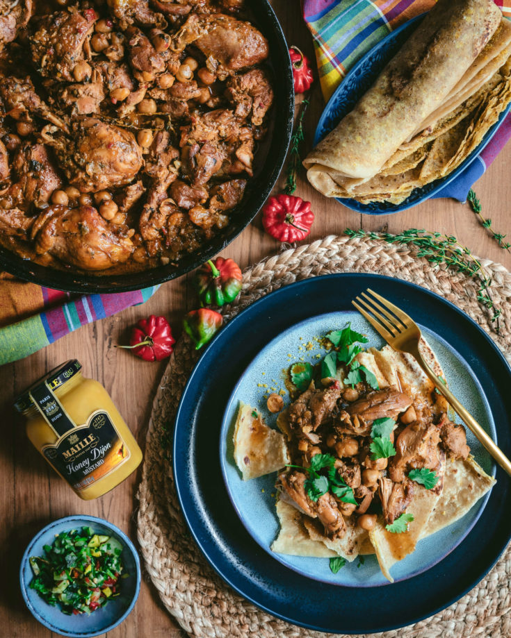Caribbean-Style Braised Chicken and Chickpeas with Maille Honey Dijon Mustard